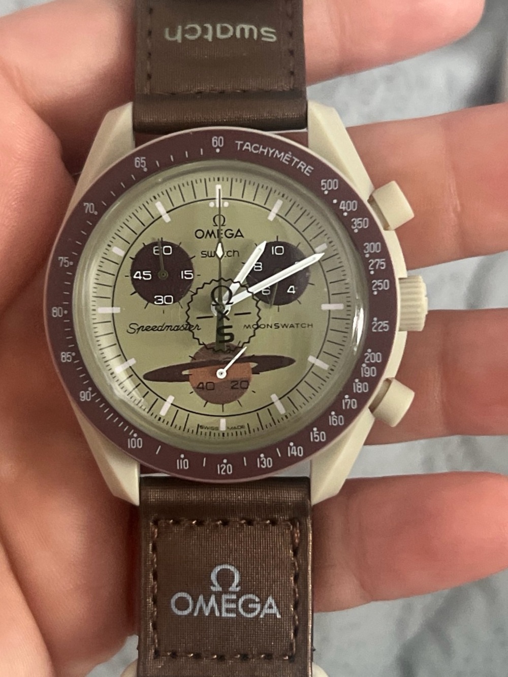 Omega Speedmaster MoonSwatch in Beige and Brown